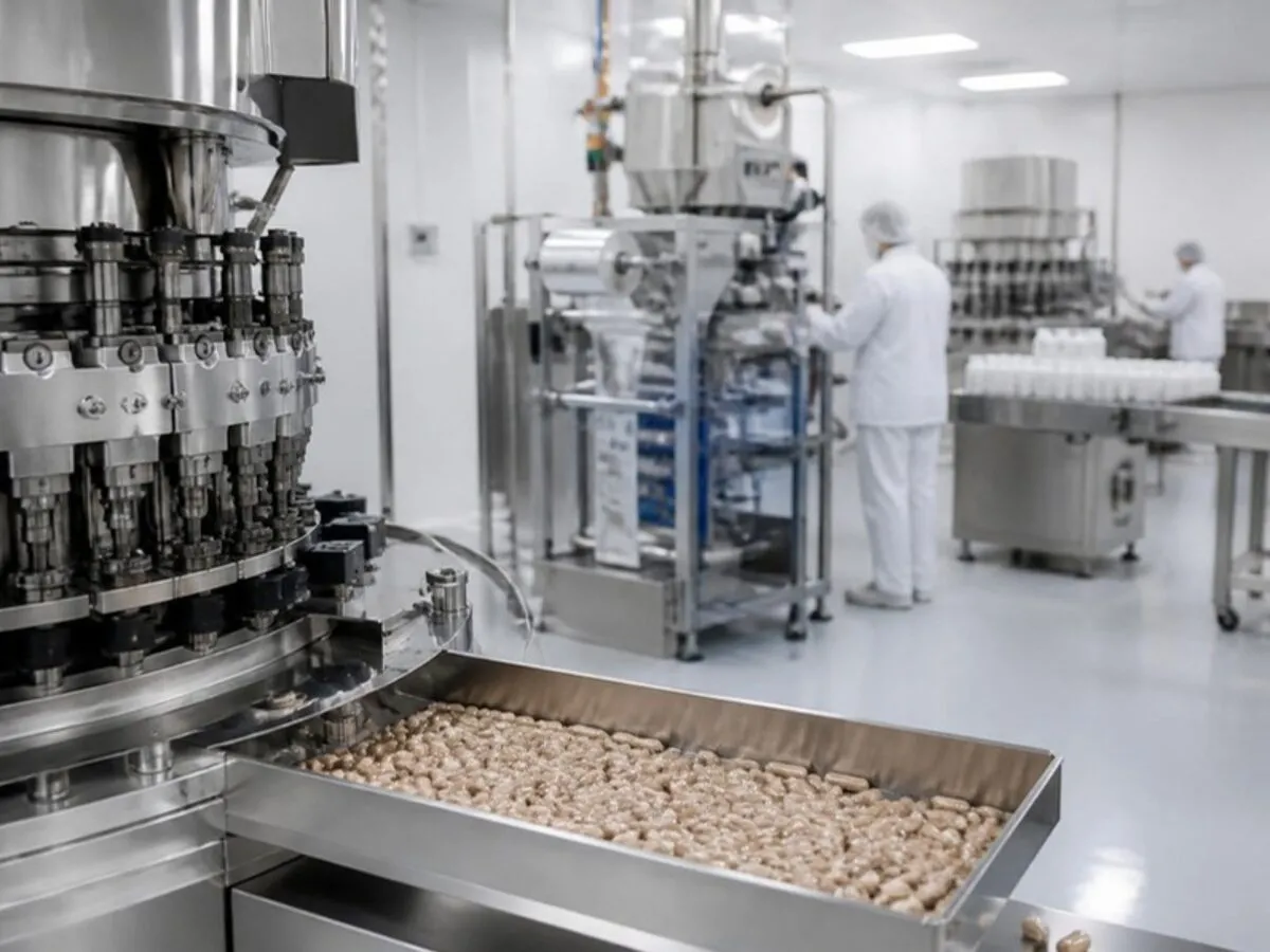 Supplement contract manufacturing line — capsule filling, sachet and stick pack filling